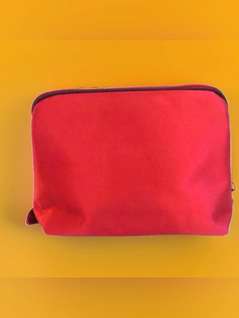 CHANEL Red Satin Cosmetic Pouch with Logo NWOT